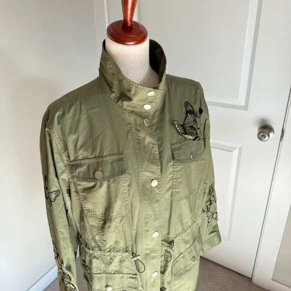 Michael Kors Butterfly-Embroidered Cargo Jacket Green Large - Picture 5 of 11